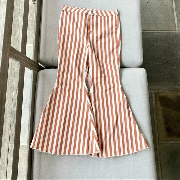 NWT Free People Just Float On Pants Jeans Flare Bell Bottoms Rust Stripe 30 - Picture 8 of 12